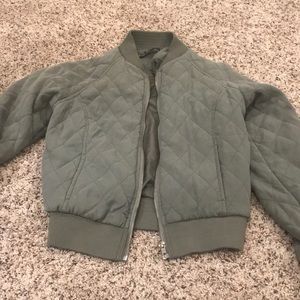 Green Quilted Bomber Jacket